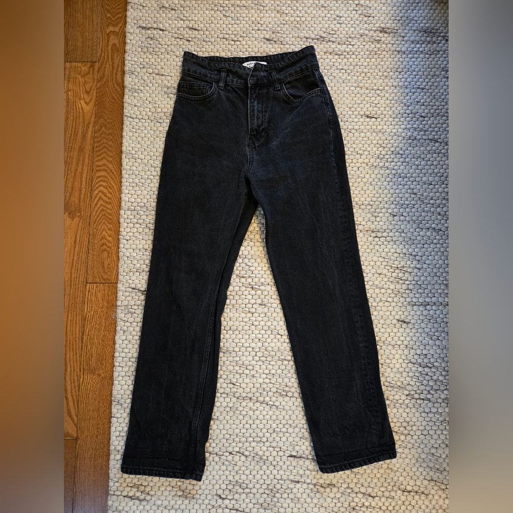 Reformation Cynthia Belted High Rise Straight Black Jeans